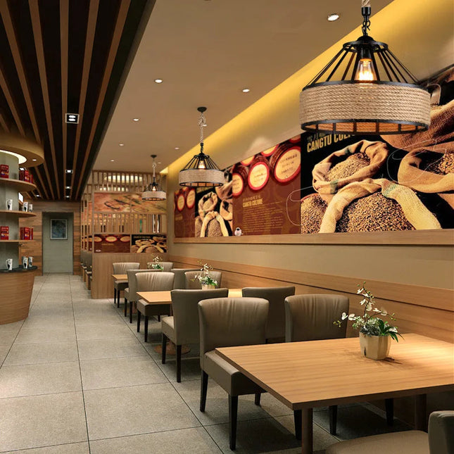 Industrial Rope Pendant Light – Vintage Antique Style Ceiling Lamp