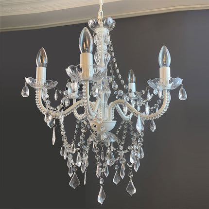 Modern Crystal Chandelier Ceiling Pendant Light 5 Arm White Iron Frame 52cm