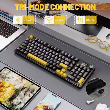 Wireless Mechanical Keyboard and Mouse Combo with RGB Backlight, Tri-Mode USB, USB-C and 2.4GHz Connectivity, 81-Key Compact Layout