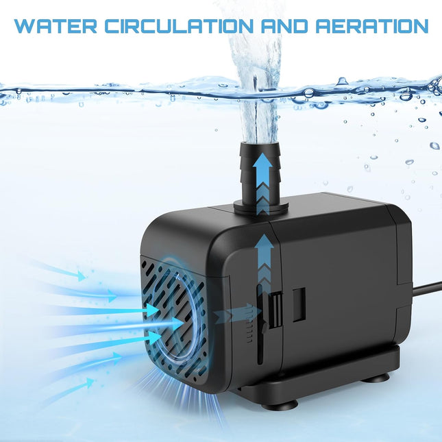 6W Aquarium Water Pump Adjustable Flow Ultra Quiet Submersible Fountain for Fish Tanks