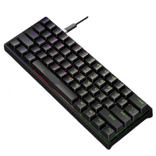 Portable 61-Key RGB Mechanical Gaming Keyboard USB-C Wired Compact Layout with Hot-Swappable Switches