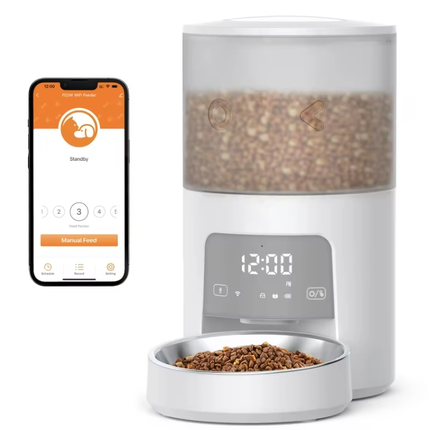 WiFi Smart Automatic Pet Feeder 4L with Stainless Steel Bowl & App-Controlled Scheduled Feeding