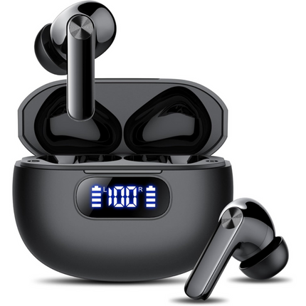 Portable Bluetooth 5.4 Clip-On Earbuds with Touch Control and Type-C Charging Black
