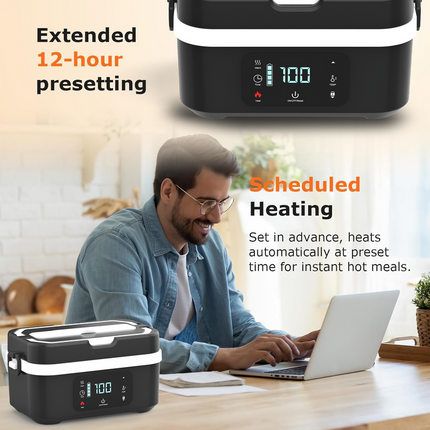 Portable Cordless Electric Lunch Box with 8000mAh Battery, Insulated Stainless Steel Bowl, and Power Bank Function