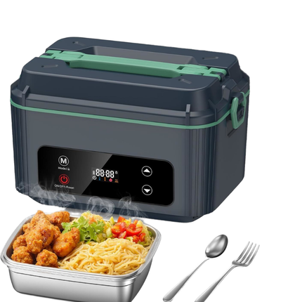 Portable Rechargeable Electric Lunch Box – 1200ml Stainless Steel Container, 100W Fast Warming, Cordless & Travel-Friendly