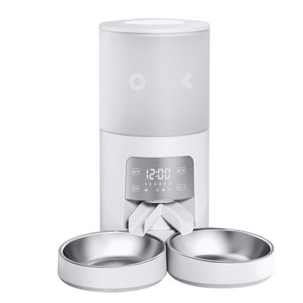 Automatic Pet Food Dispenser 6L with Dual Stainless Steel Bowls, Adjustable Height Base, USB Type-C Powered Feeder