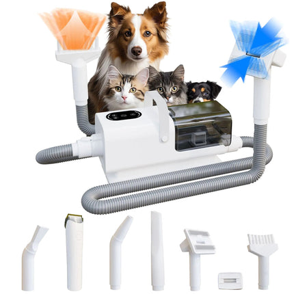8-in-1 Pet Grooming Vacuum & Cordless Hair Clipper with Adjustable Suction