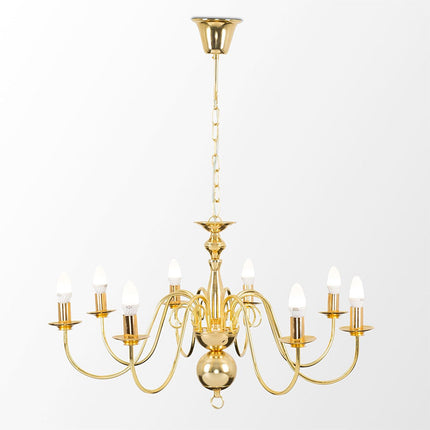 Vintage Style 8 Light Gold Ceiling Chandelier with Brass Look Frame E14 Fitting
