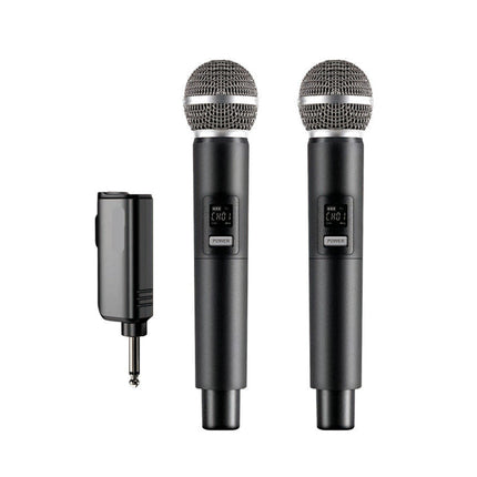 Portable UHF Dual Wireless Handheld Microphone System with Noise Reduction and 6.35mm Output