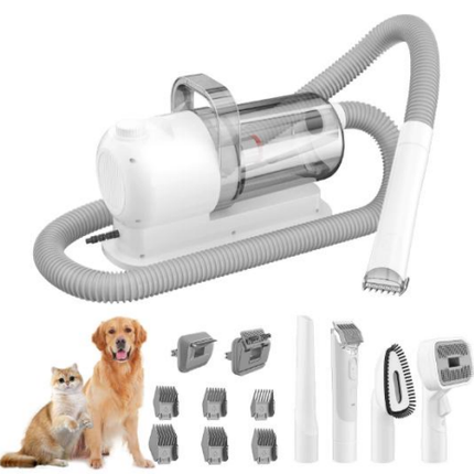 6-in-1 Cordless Pet Grooming Vacuum Kit – Hair Suction Clipper with 6 Guide Combs