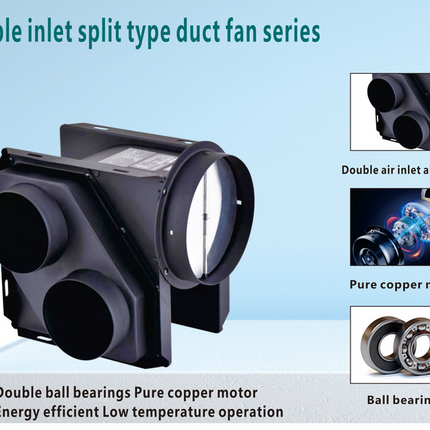 Ceiling Duct Ventilation Fan 185m³/h 22W AC Motor Low Noise 35dB Black