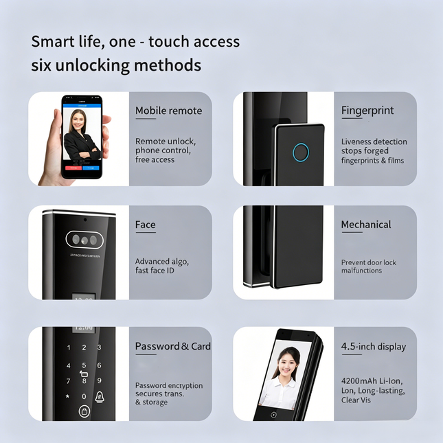 Face Recognition Fingerprint Password Swiping Card App Control Cast Aluminum Door Lock with Cloud & Memory Card Storage