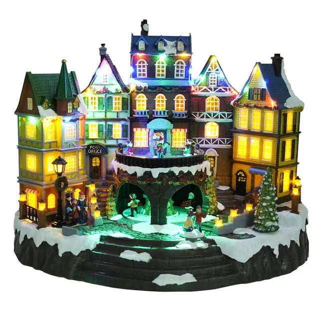 LED Holiday Village Display with Rotating Tree and Music – 3.3kg, Plug-In Christmas Decoration