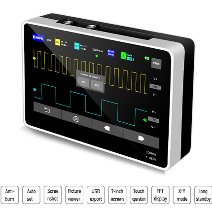 7" Handheld Tablet Oscilloscope – 100MHz 2-Channel, 1GSa/s High-Speed Sampling