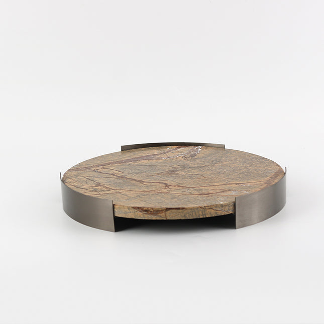 Elegant Round Marble Plate with Metal Stand – Tabletop Dining and Serving Tray