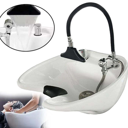 Portable Waterfall Shampoo Bowl with Circulating Massage Head Adjustable Height 65cm Black