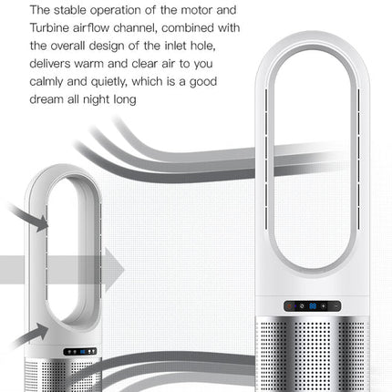 80cm Dual-Mode Bladeless Tower Heater & Cooling Fan with HEPA Air Purifier – 1200W White