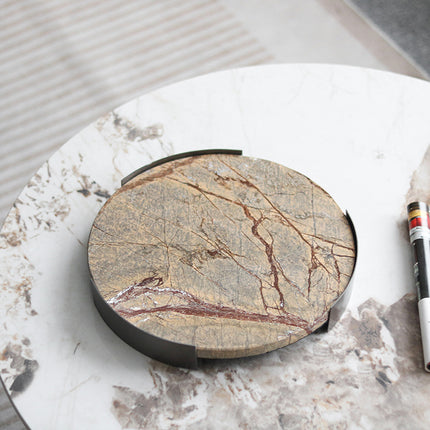 Elegant Round Marble Plate with Metal Stand – Tabletop Dining and Serving Tray