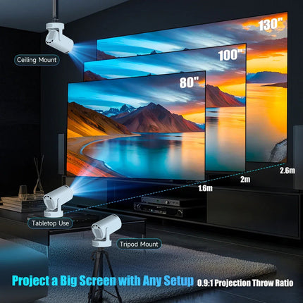 Compact Wireless Mini Projector for Movies Gaming and Presentations White