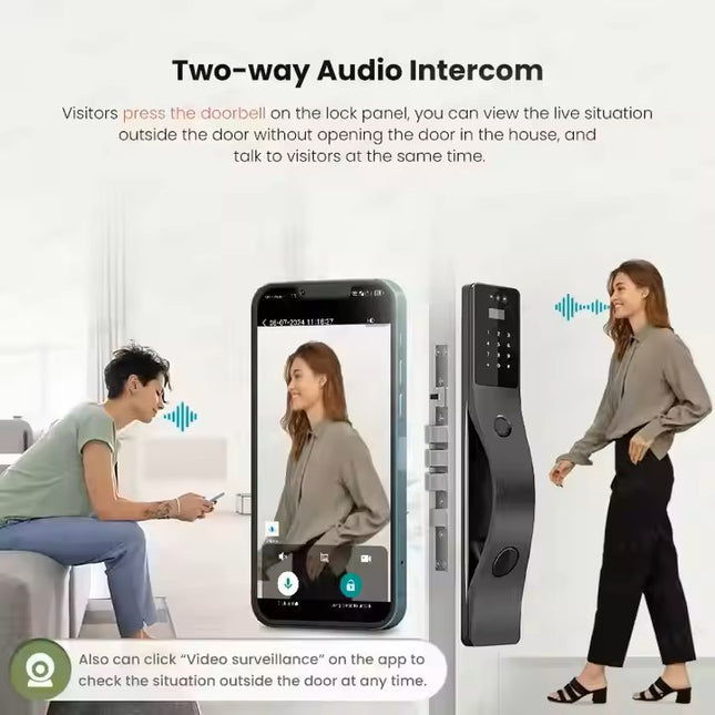 Smart Digital Door Lock with 3D Face Recognition, Fingerprint, Camera and App Access