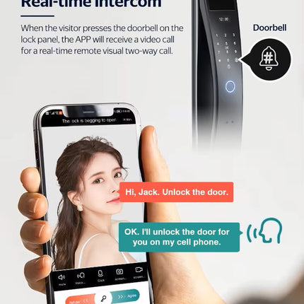 Smart Digital Door Lock with 3D Face Recognition, Fingerprint, RFID Card and App Control