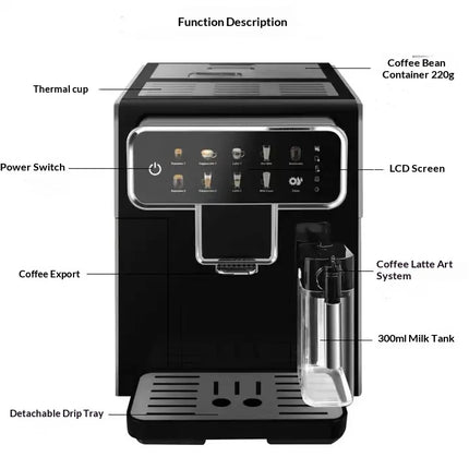 Automatic Barista Coffee Machine with Espresso, Latte & Cappuccino Brewing System
