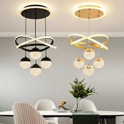 Modern LED Hanging Chandelier Ceiling Light Remote Control Black for Dining Room Staircase Living Room