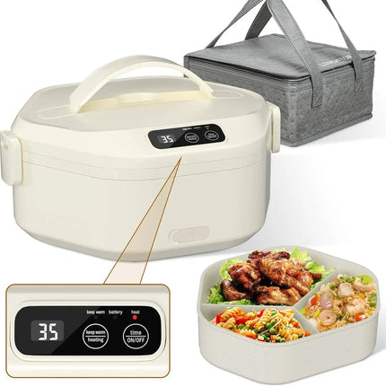 Portable 1L Electric Lunch Box with 16000mAh Rechargeable Battery and Ceramic 3-Section Food Tray