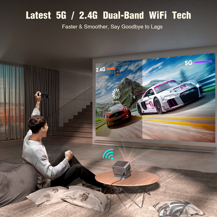 Portable 1080p Home Projector with WiFi Bluetooth and Auto Keystone Correction