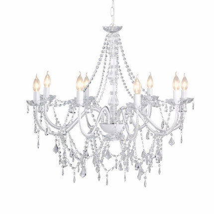 Modern White Crystal Pendant Chandelier 80cm Acrylic Beads 8 Arm Dining Living Room Light