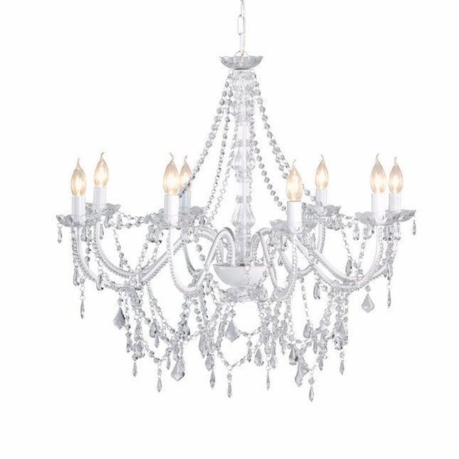 Modern White Crystal Pendant Chandelier 80cm Acrylic Beads 8 Arm Dining Living Room Light