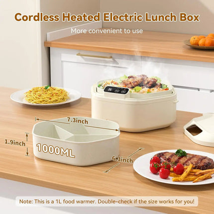 Portable 1L Electric Lunch Box with 16000mAh Rechargeable Battery and Ceramic 3-Section Food Tray