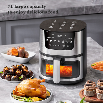 7L Smart LCD Touch Air Fryer with Detachable Non-Stick Oil Container and Microcomputer Control