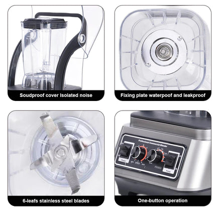 2200W Commercial Blender with 2L Jug and Mechanical Timer for Smoothies, Juices and Soy Milk