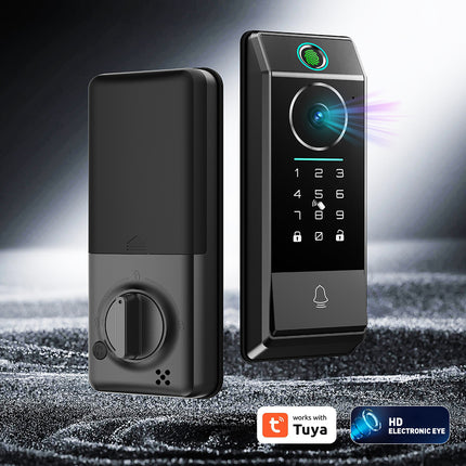 Wireless Smart Door Lock with Fingerprint Password Card Key Access and Built-In Camera