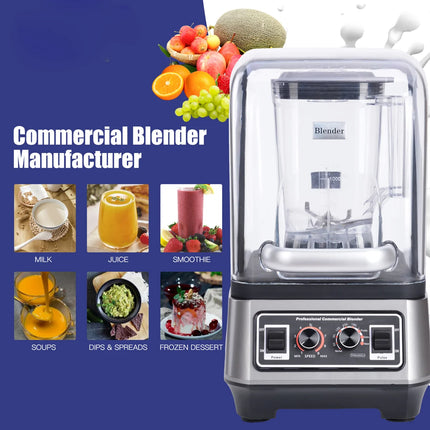 2200W Commercial Blender with 2L Jug and Mechanical Timer for Smoothies, Juices and Soy Milk