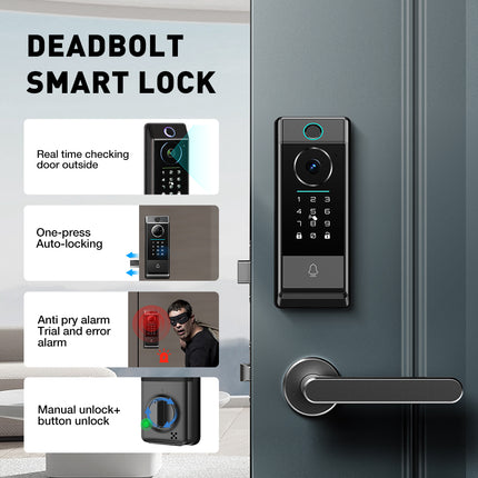 Wireless Smart Door Lock with Fingerprint Password Card Key Access and Built-In Camera