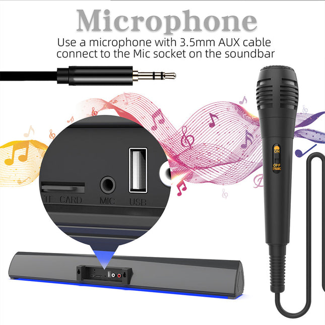 Wireless 20W Stereo Sound Bar with Bluetooth, FM Radio & Multi-Input Support for TV and Audio