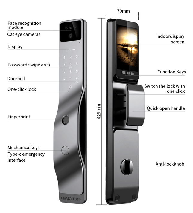 Smart Digital Door Lock with Face Recognition, Video Intercom and Fingerprint Access