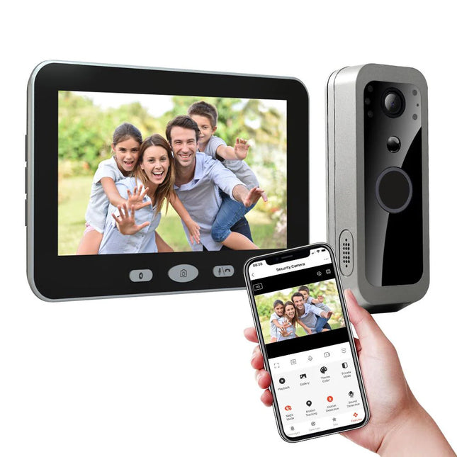 Smart Wireless Door Camera System with Indoor Screen, Motion Alerts, Two-Way Talk & Night View