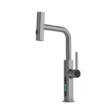Stainless Steel Pull Out Bathroom Tap with LED Display 3 Spray Modes 360 Degree Swivel