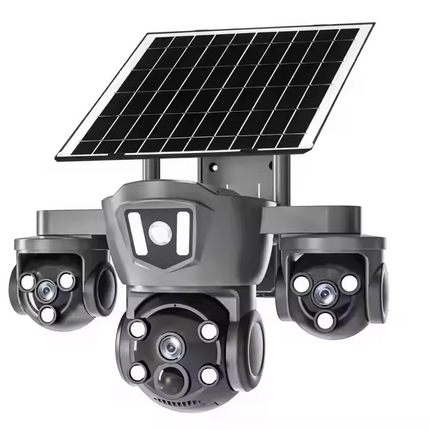 4G Solar PTZ Security Camera Triple Lens Night Vision 350 Degree Pan Outdoor