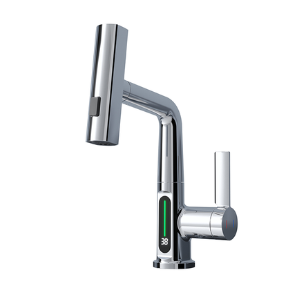 Stainless Steel Pull Down Basin Faucet with 360° Swivel and Dual Temperature Control
