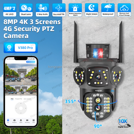 4MP Dual Lens 4G Wireless PTZ Security Camera Night Vision Motion Tracking
