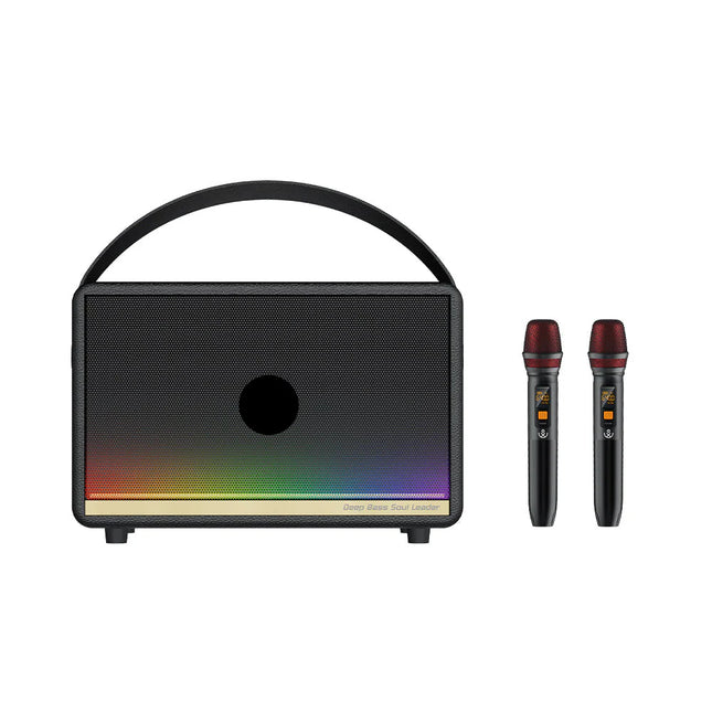 High-Power Portable Bluetooth Speaker System with Dual Wireless Mics, RGB Lights & Water-Resistant Body