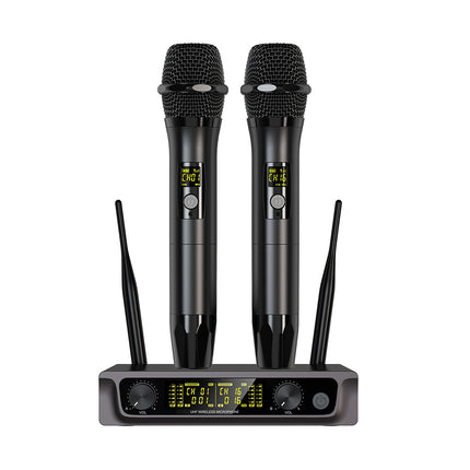 Portable UHF Dual Wireless Handheld Microphone Set with Noise Reduction and Receiver