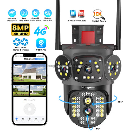 4MP Dual Lens 4G Wireless PTZ Security Camera Night Vision Motion Tracking