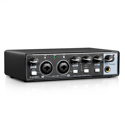 Professional USB Audio Interface Sound Card with Dual Mic Inputs, 48V Phantom Power, 192kHz/24-Bit