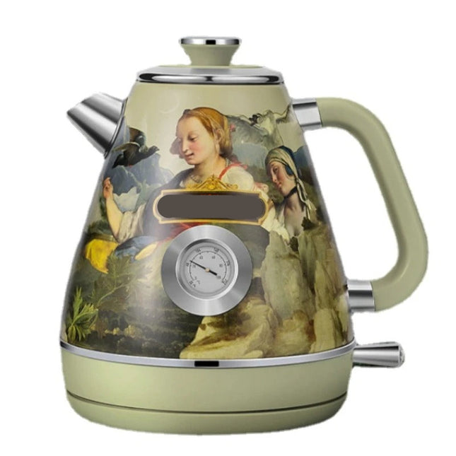 1.8L Stainless Steel Electric Kettle 1800W Retro Design with Temperature Gauge