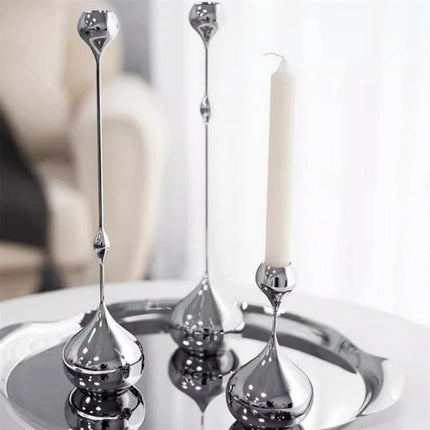 Modern Stainless Steel Water Drop Candlestick Holder for Wedding, Event and Home Decor